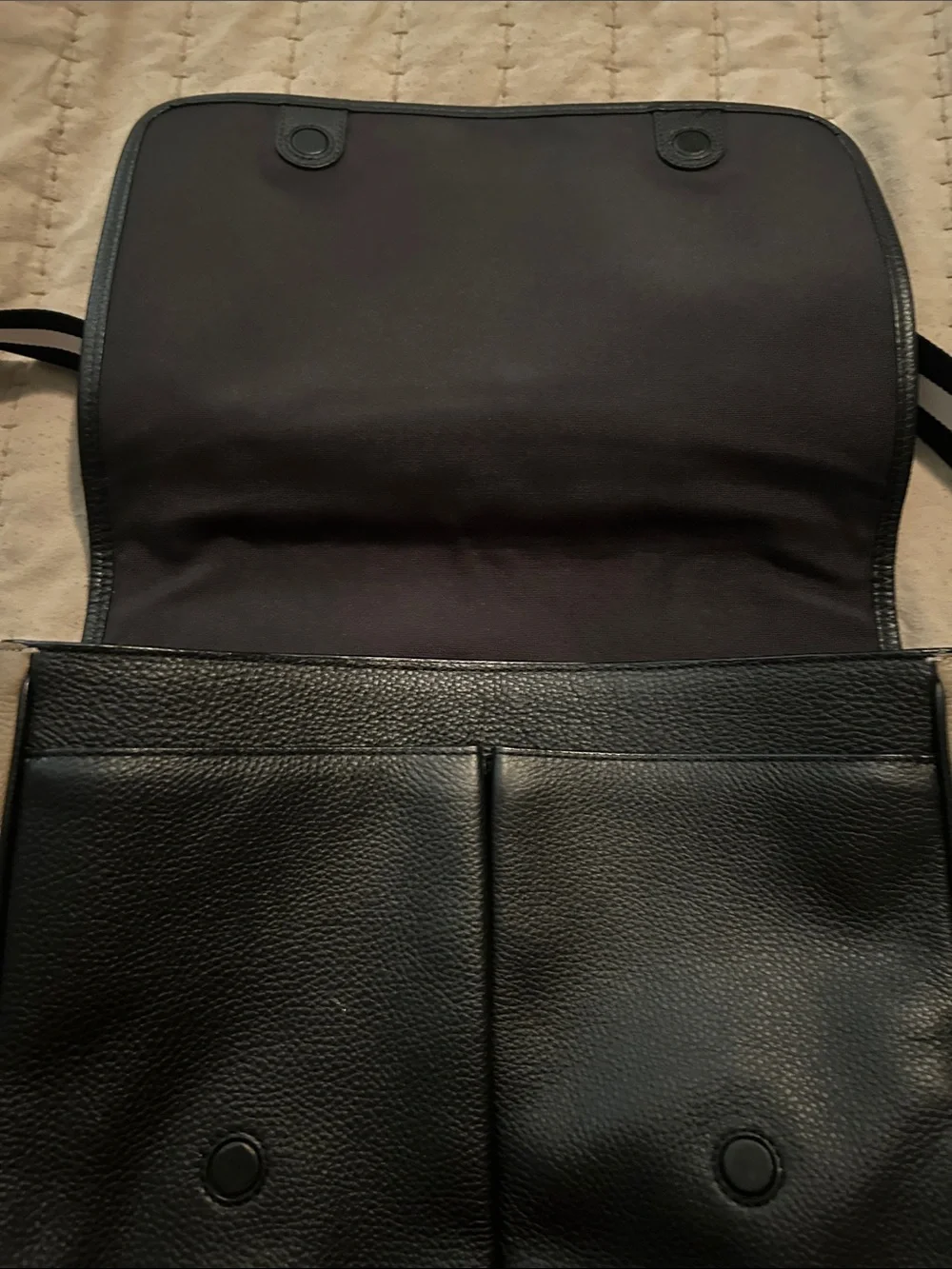 Coach Two-Tone Pebbled Leather Messenger Bag in Taupe and Black